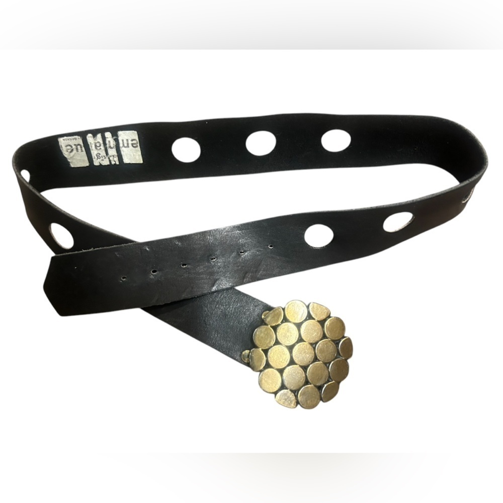 Emanuelle XS vintage gold heavy buckle Black Belt with holes throughout GUC - Picture 1 of 10